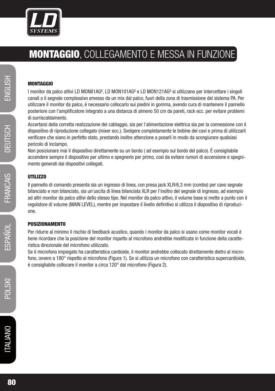 Montaggio, Collegamento e messa in funzione | LD Systems LDMON 81AG² User Manual | Page 80 / 88