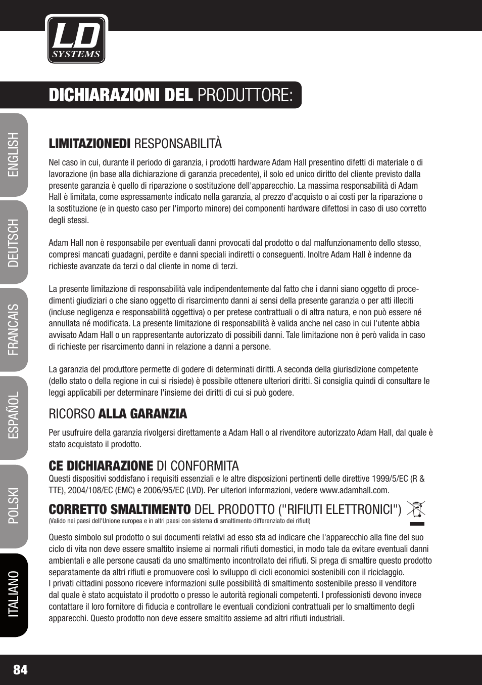 Dichiarazioni del produttore | LD Systems LDMON 81AG² User Manual | Page 84 / 88