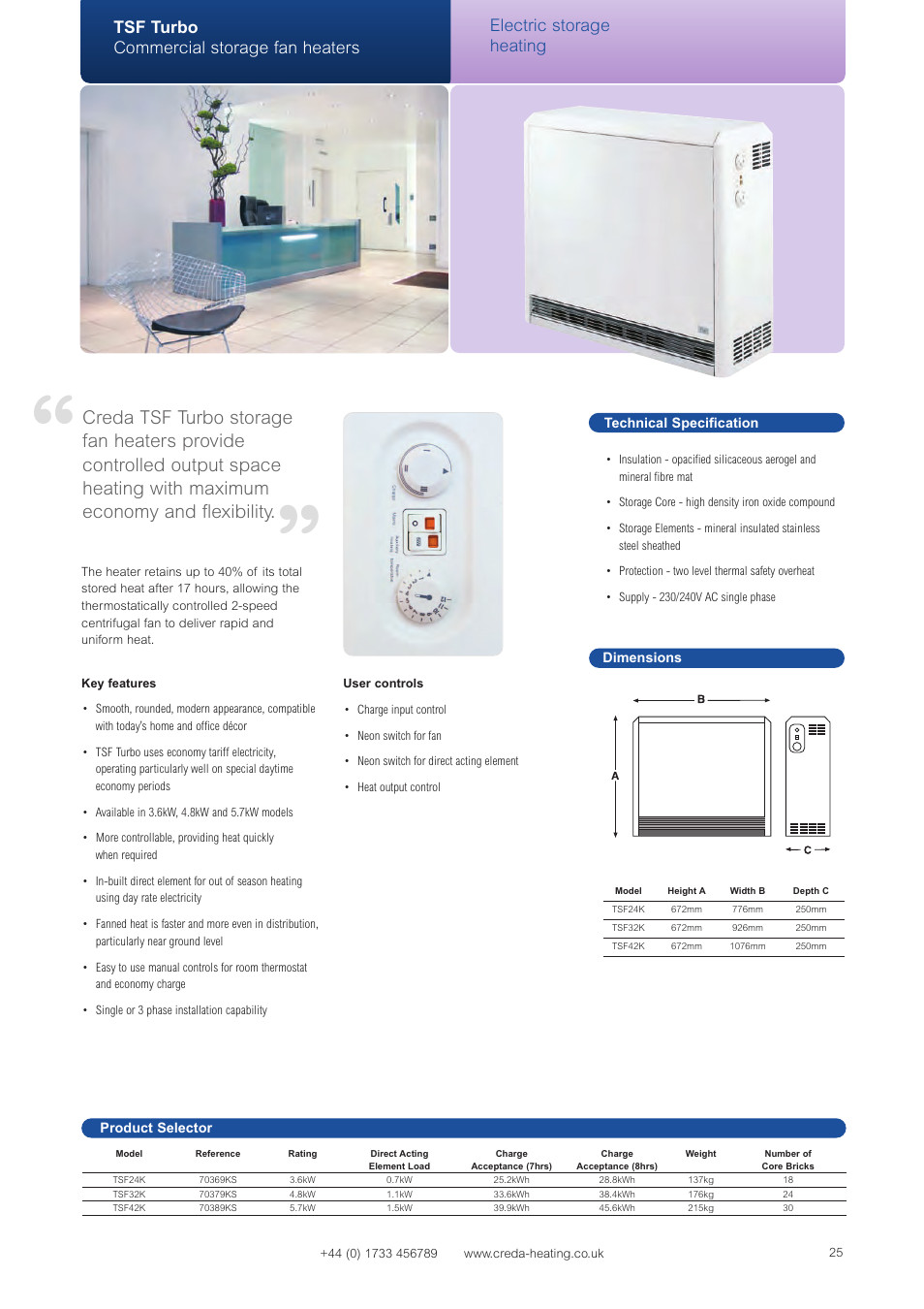 Tsf turbo commercial storage fan heaters, Electric storage heating | Creda Heating Solution User Manual | Page 25 / 48