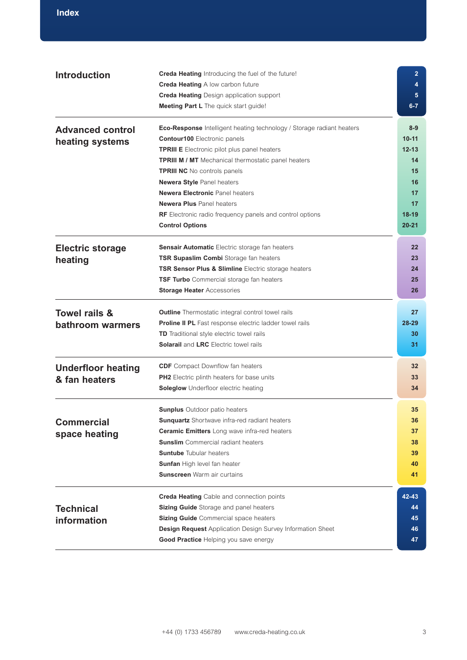 Index | Creda Heating Solution User Manual | Page 3 / 48