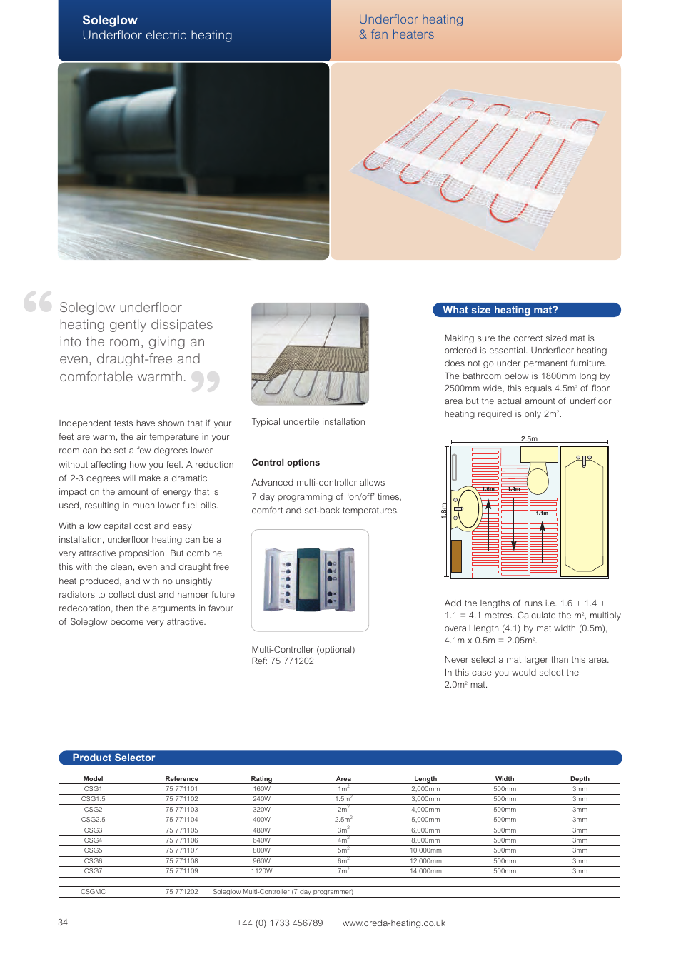 Soleglow underfloor electric heating, Underfloor heating & fan heaters | Creda Heating Solution User Manual | Page 34 / 48