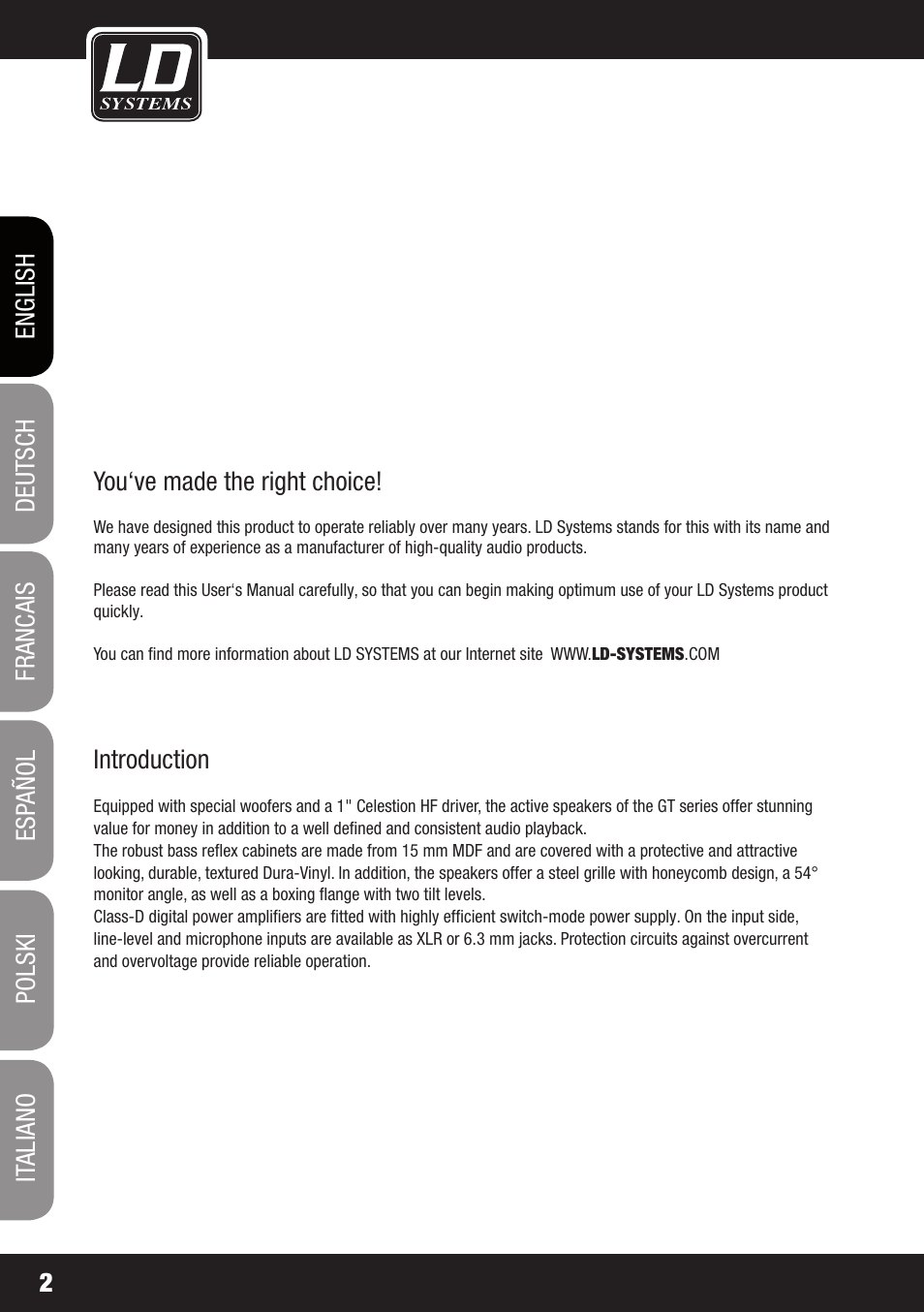 LD Systems GT 12 A User Manual | Page 2 / 88