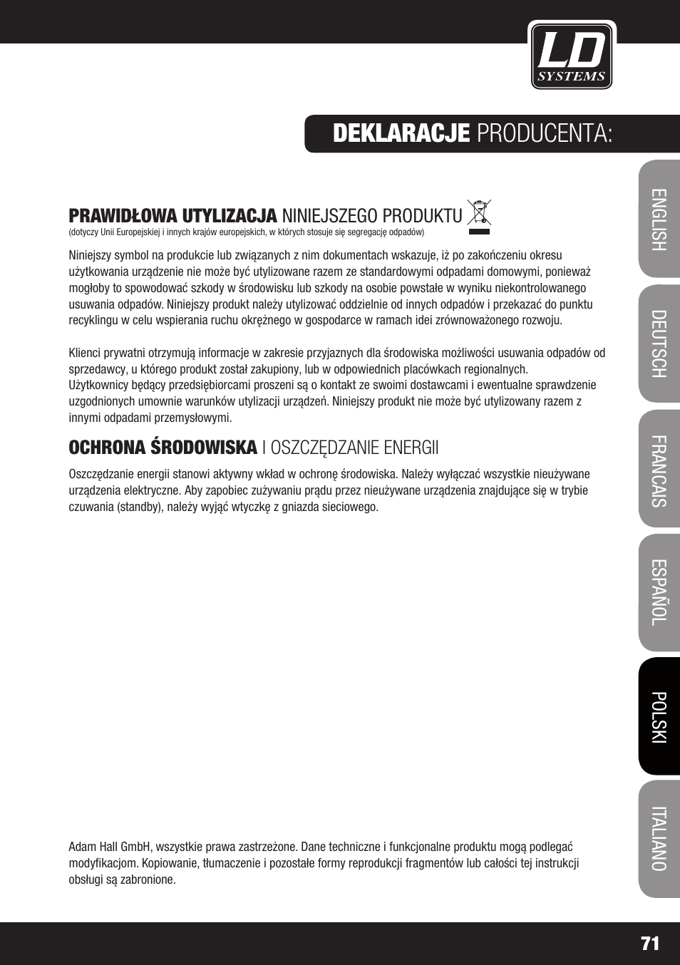 Deklaracje producenta | LD Systems GT 12 A User Manual | Page 71 / 88