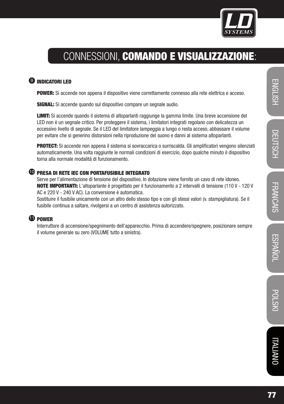 Connessioni, comando e visualizzazione | LD Systems GT 12 A User Manual | Page 77 / 88