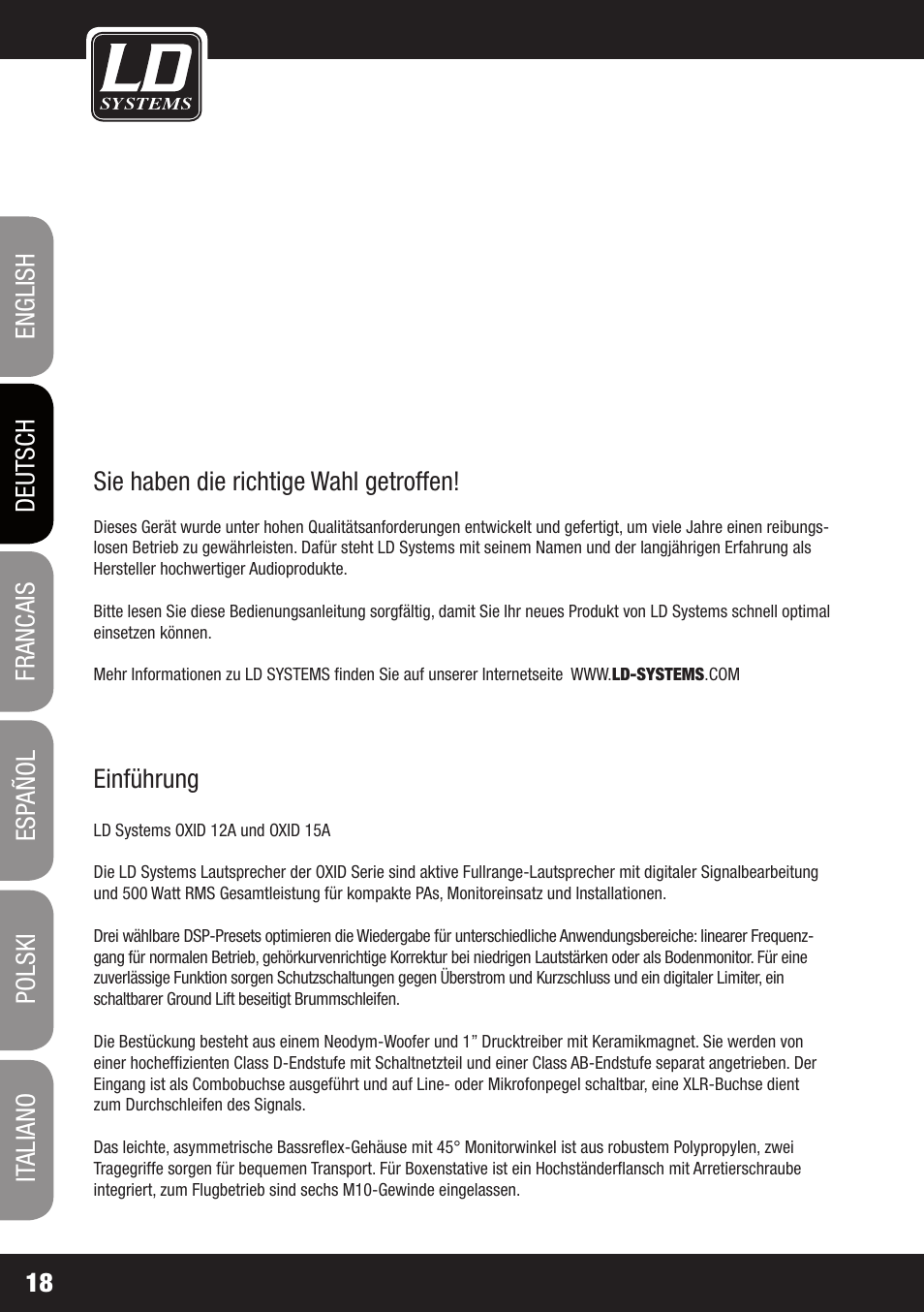 LD Systems OXID 15 A User Manual | Page 18 / 100