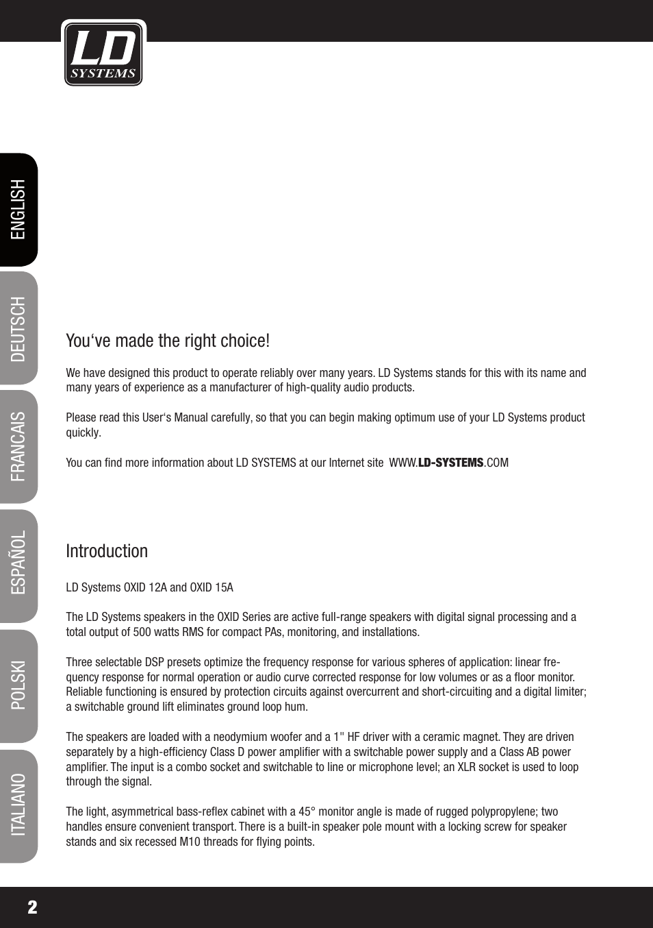 LD Systems OXID 15 A User Manual | Page 2 / 100