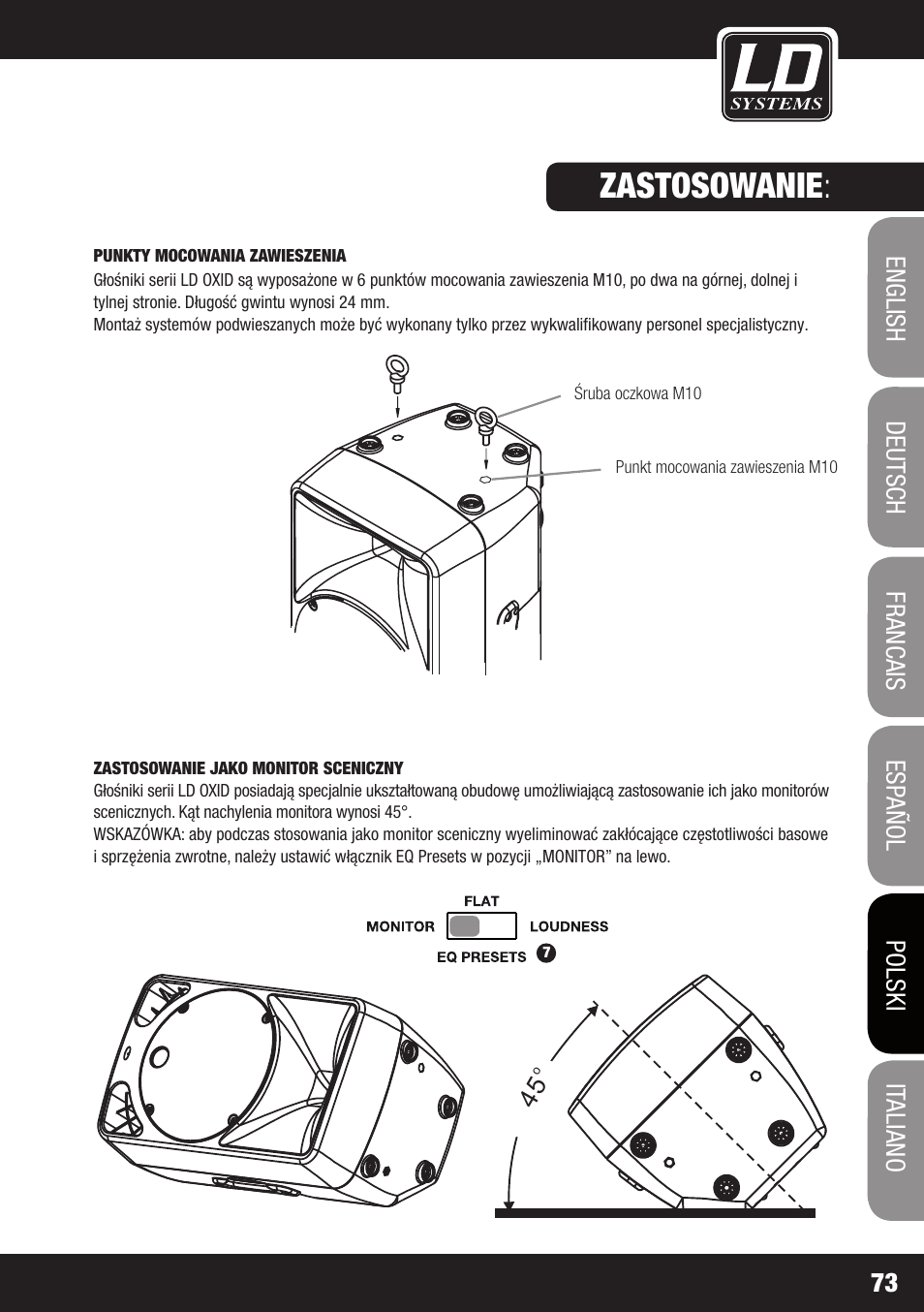 Zastosowanie | LD Systems OXID 15 A User Manual | Page 73 / 100