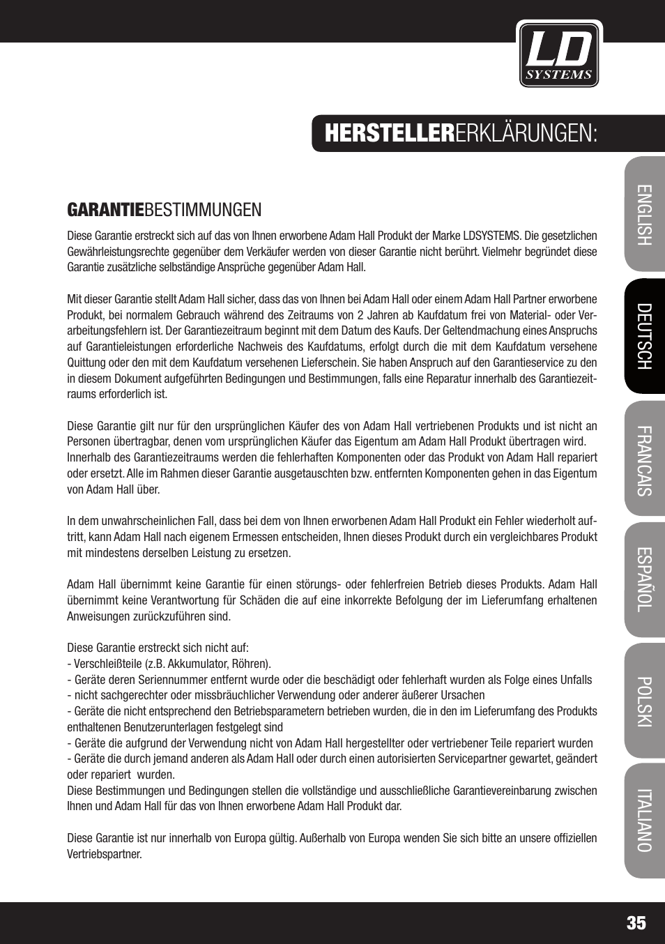 Hersteller erklärungen, Spezifikationen | LD Systems DDQ 15 User Manual | Page 35 / 112