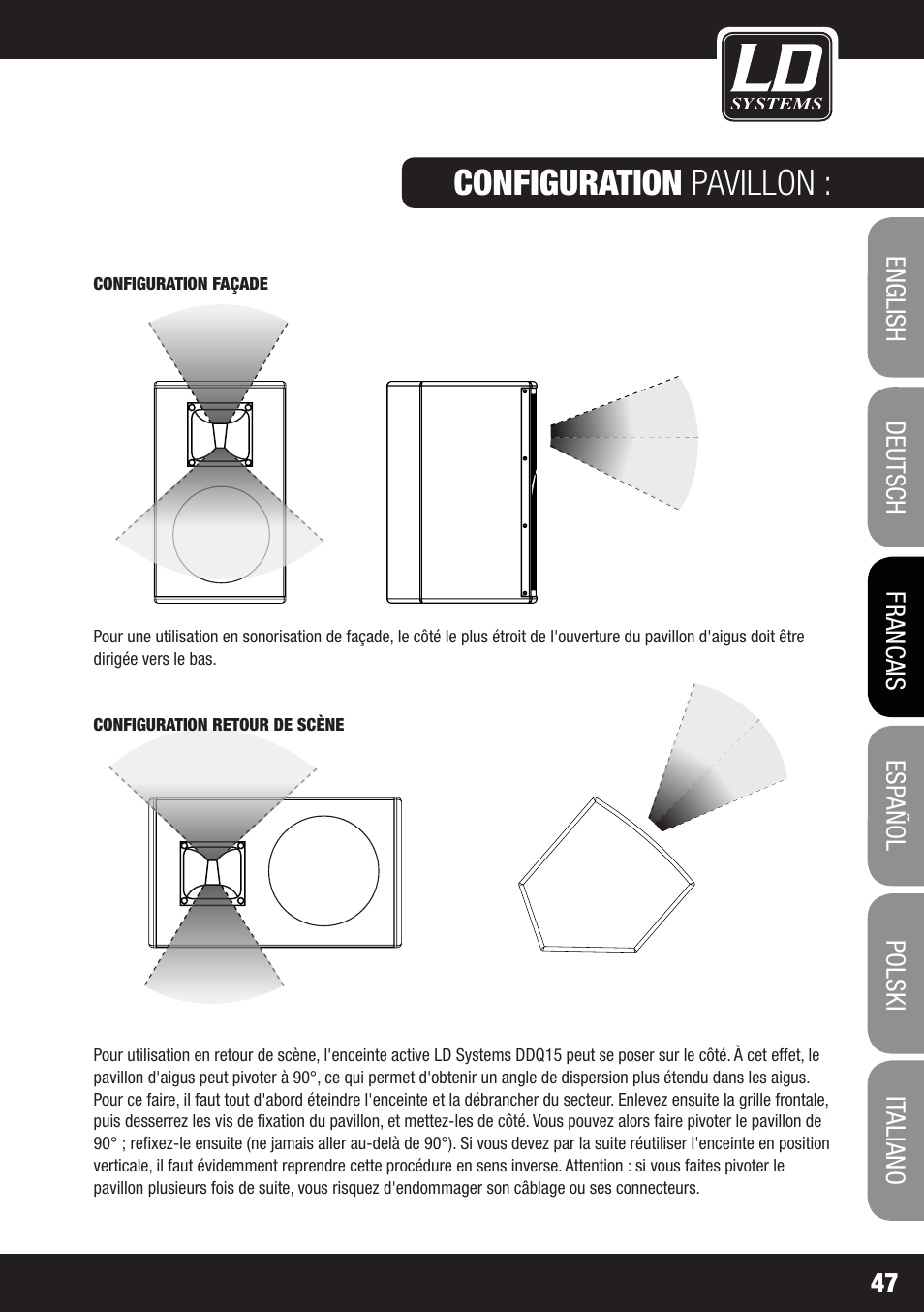 Synoptique dsp, Configuration pavillon | LD Systems DDQ 15 User Manual | Page 47 / 112