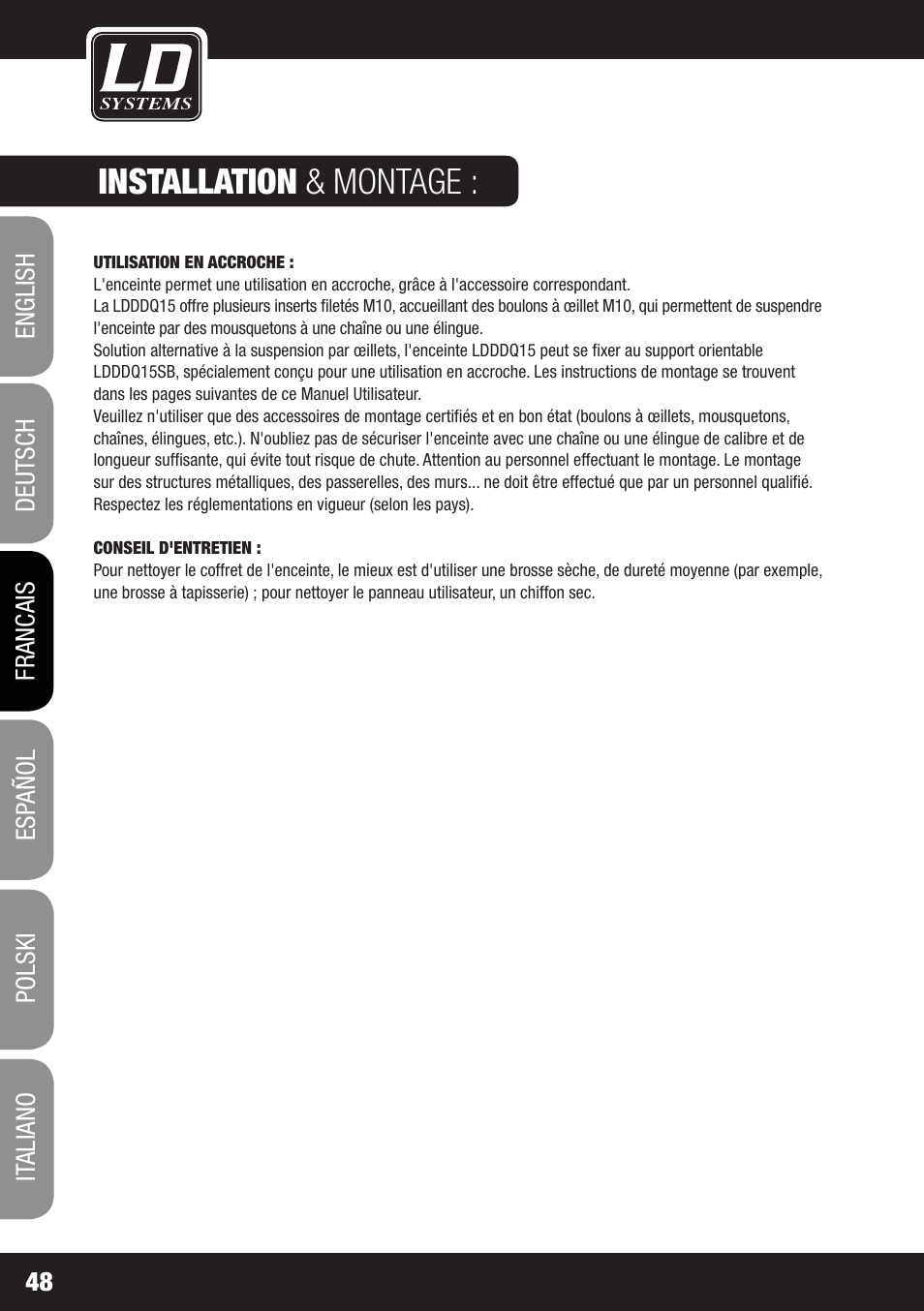 Installation & montage | LD Systems DDQ 15 User Manual | Page 48 / 112