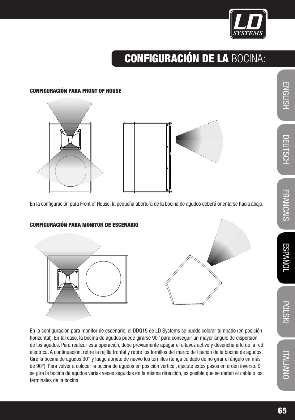 Diagrama de bloques del dsp, Configuración de la bocina | LD Systems DDQ 15 User Manual | Page 65 / 112