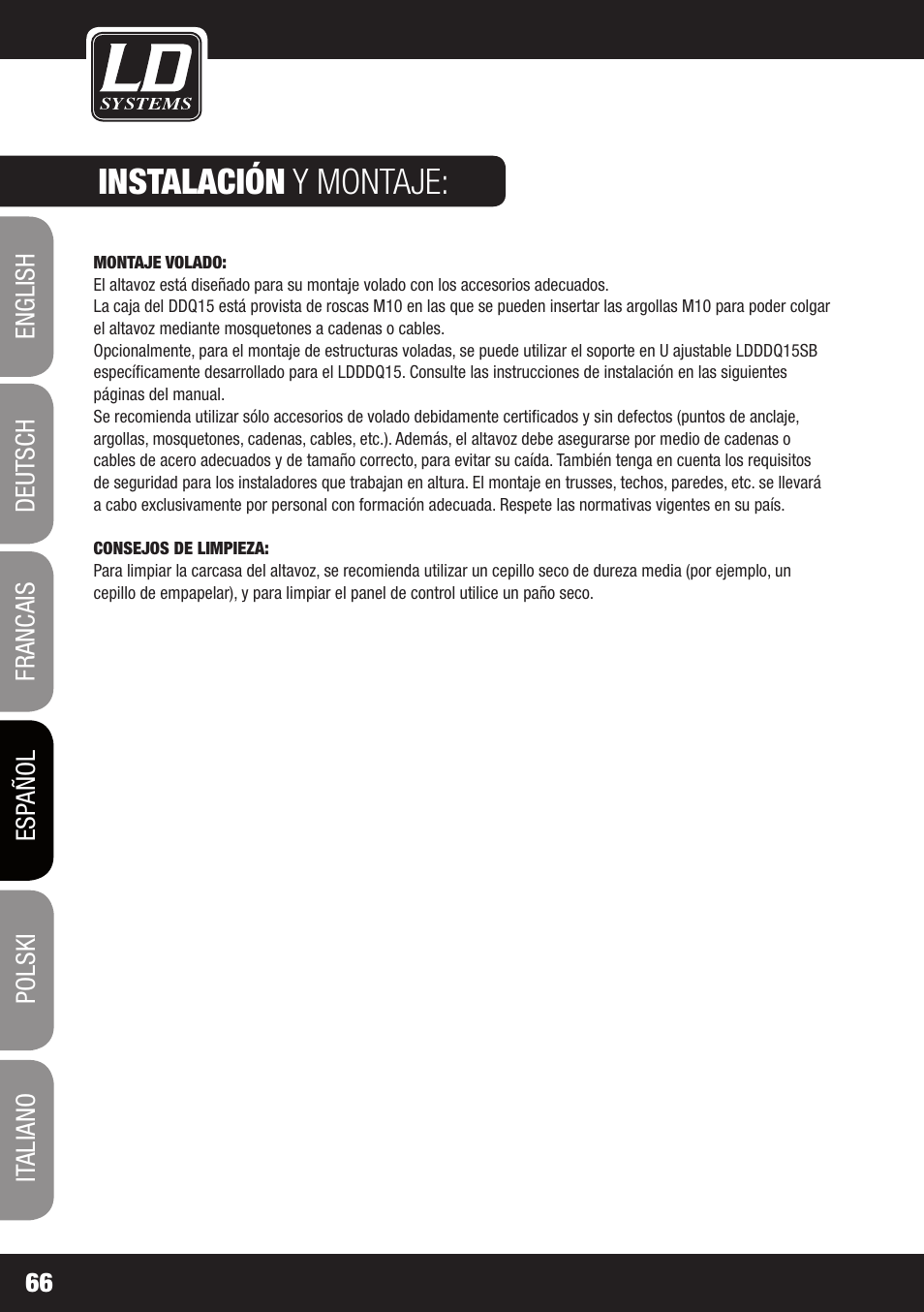 Instalación y montaje | LD Systems DDQ 15 User Manual | Page 66 / 112
