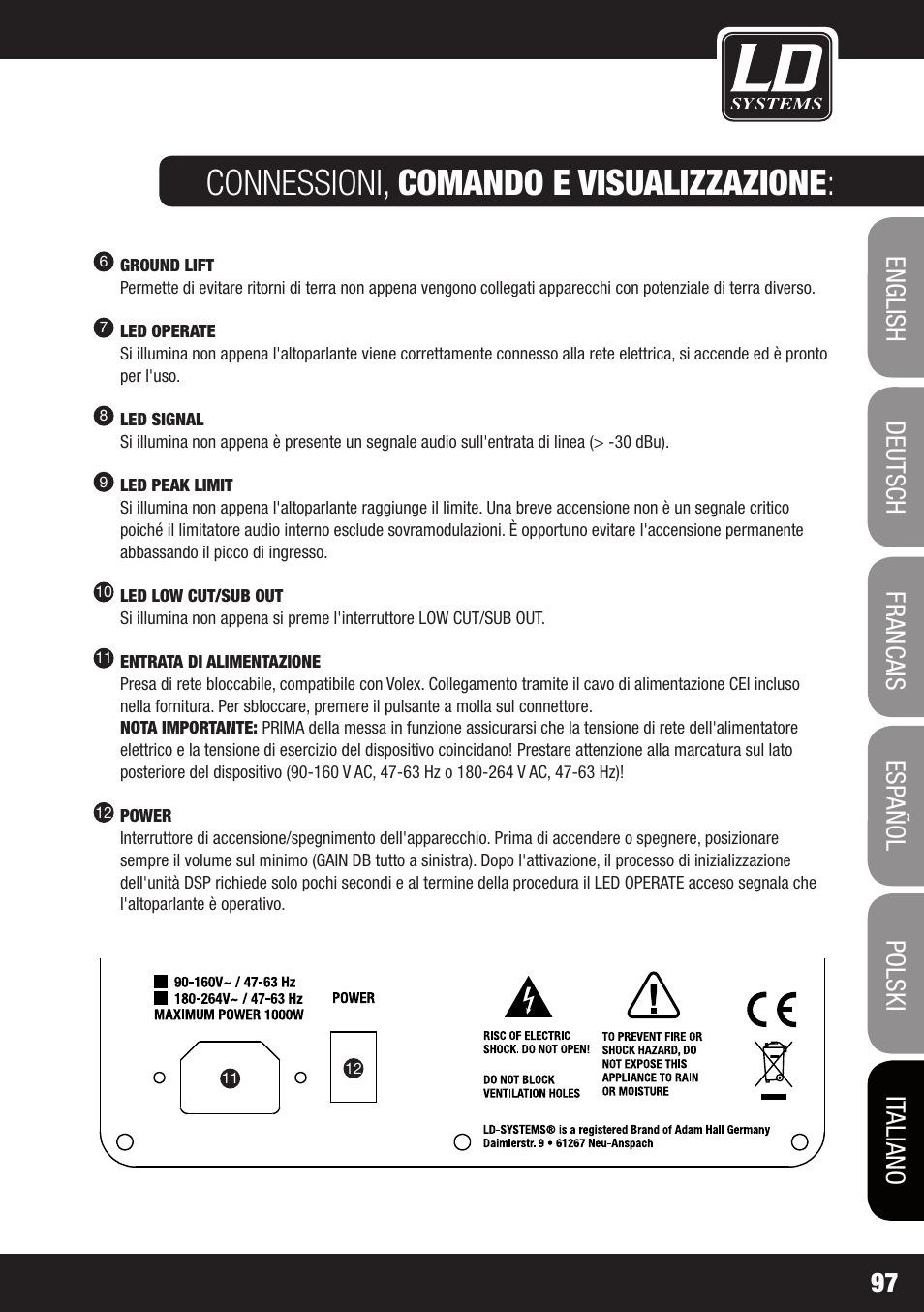 Connessioni, comando e visualizzazione | LD Systems DDQ 15 User Manual | Page 97 / 112