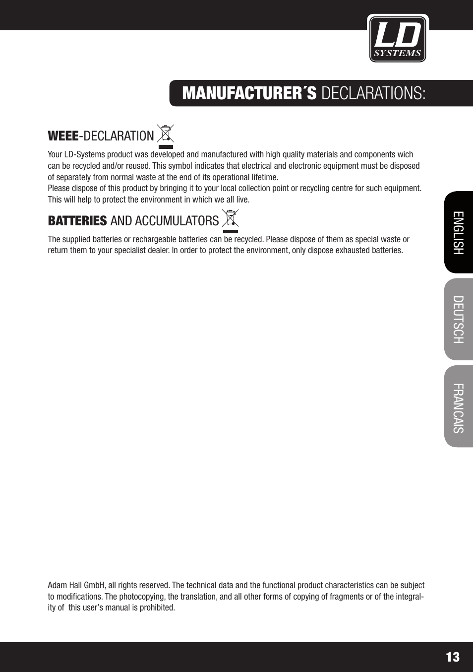 Manufacturer´s declarations | LD Systems STINGER 15 HP User Manual | Page 13 / 40