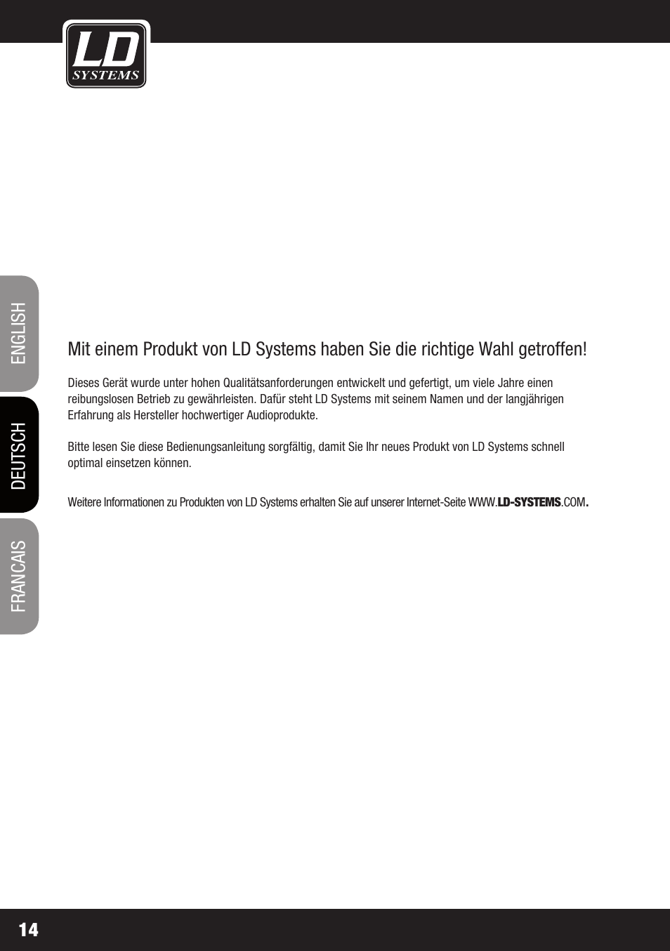 English deutsch francais 14 | LD Systems STINGER 15 HP User Manual | Page 14 / 40