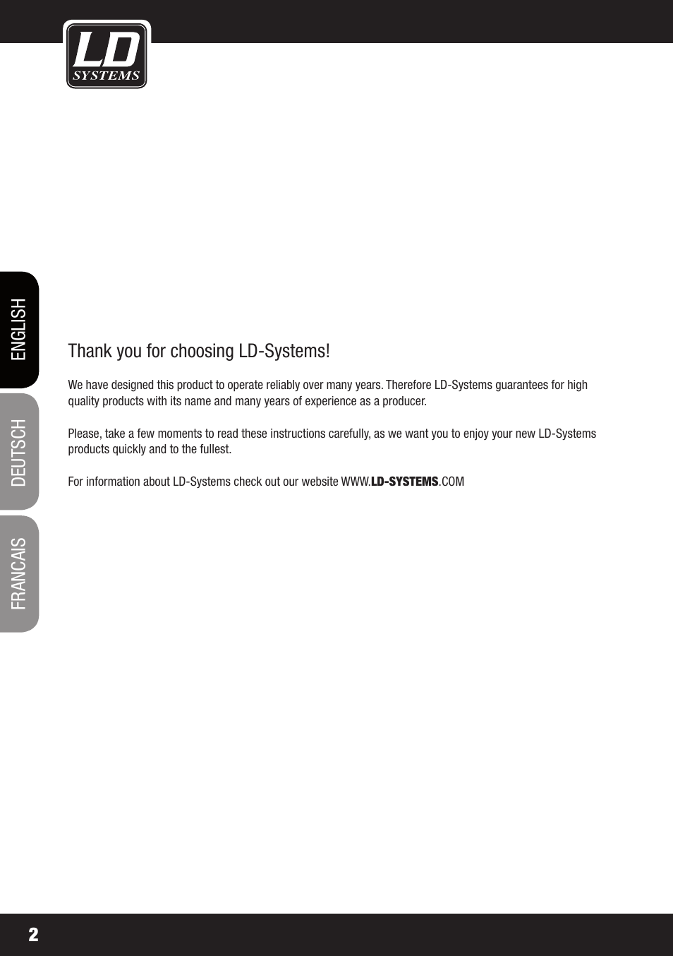 English deutsch francais 2 | LD Systems STINGER 15 HP User Manual | Page 2 / 40