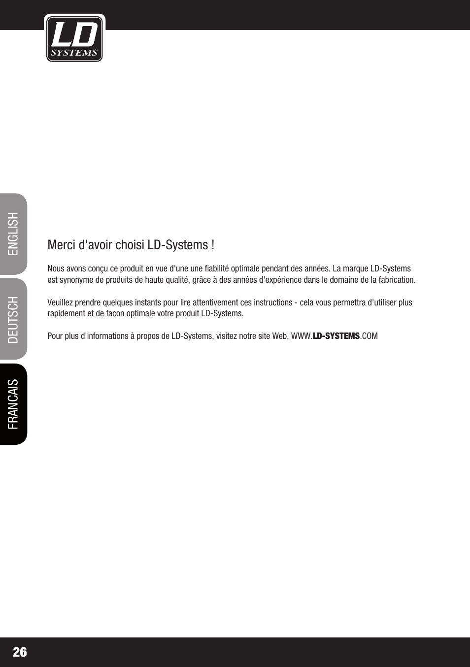 Merci d'avoir choisi ld-systems, English deutsch francais 26 | LD Systems STINGER 15 HP User Manual | Page 26 / 40