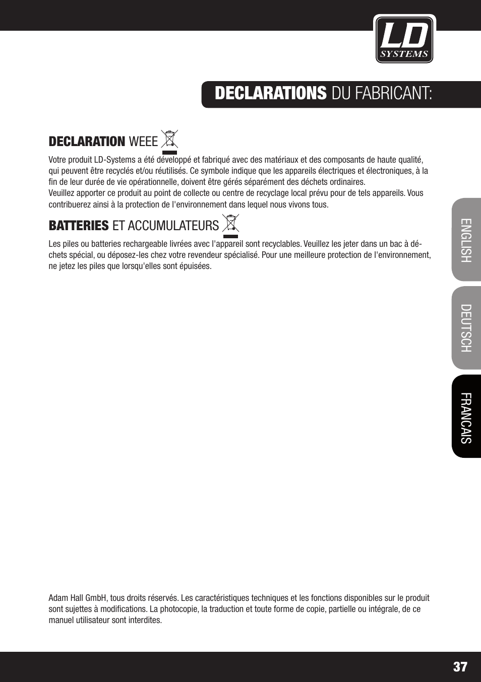 Declarations du fabricant | LD Systems STINGER 15 HP User Manual | Page 37 / 40