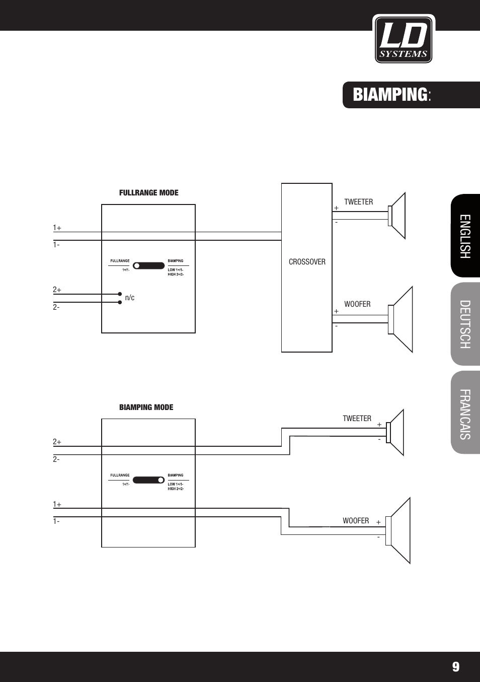 Biamping, Francais, Francais deutsch english 9 | LD Systems STINGER 15 HP User Manual | Page 9 / 40