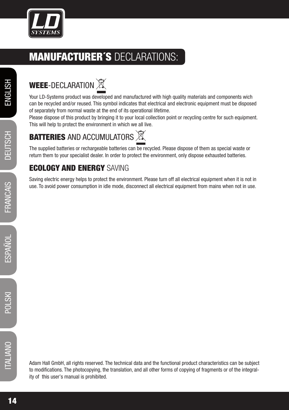 Manufacturer´s declarations | LD Systems V 8 G2 User Manual | Page 14 / 16