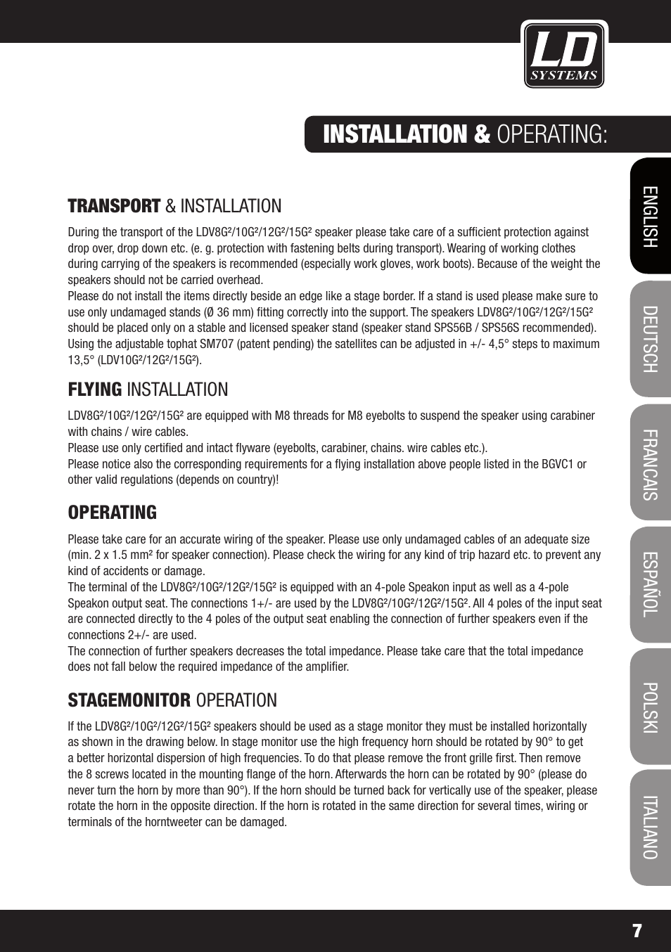 Installation & operating | LD Systems V 8 G2 User Manual | Page 7 / 16