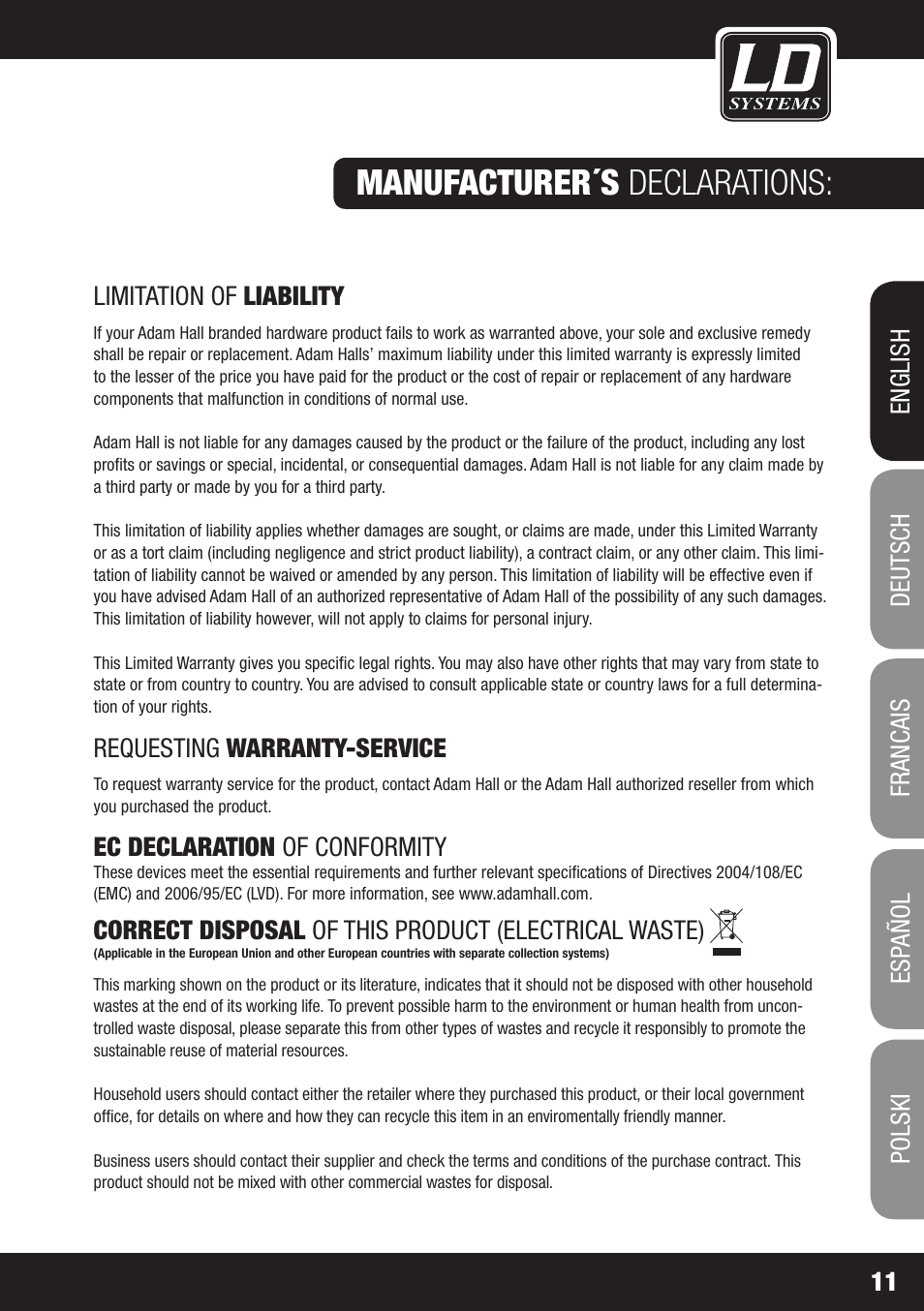 Manufacturer´s declarations | LD Systems DEEP2 4950 User Manual | Page 11 / 64