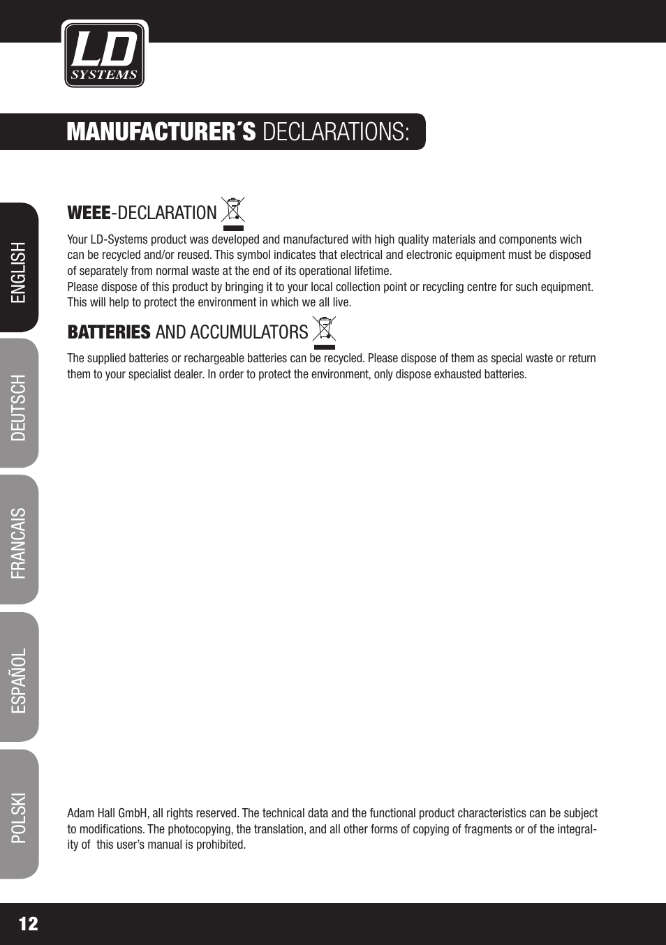 Manufacturer´s declarations | LD Systems DEEP2 4950 User Manual | Page 12 / 64