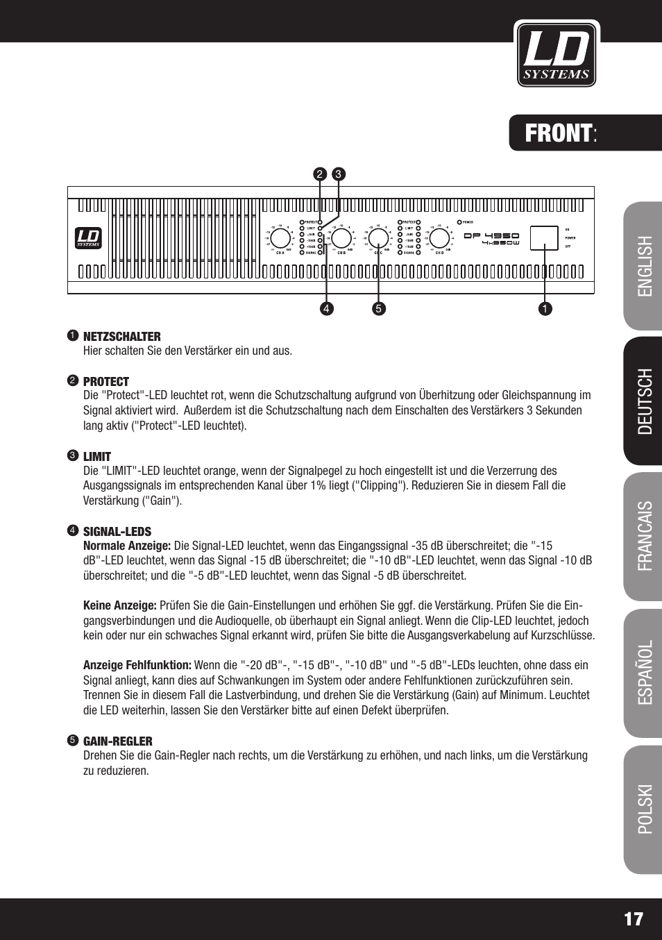 Front | LD Systems DEEP2 4950 User Manual | Page 17 / 64