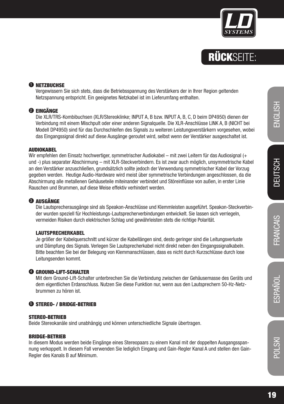 Rück seite | LD Systems DEEP2 4950 User Manual | Page 19 / 64