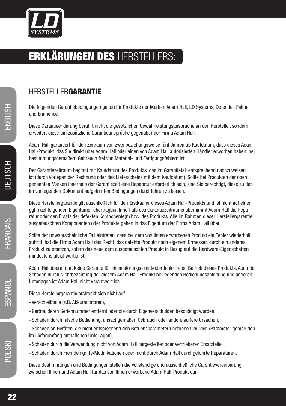 Erklärungen des herstellers | LD Systems DEEP2 4950 User Manual | Page 22 / 64