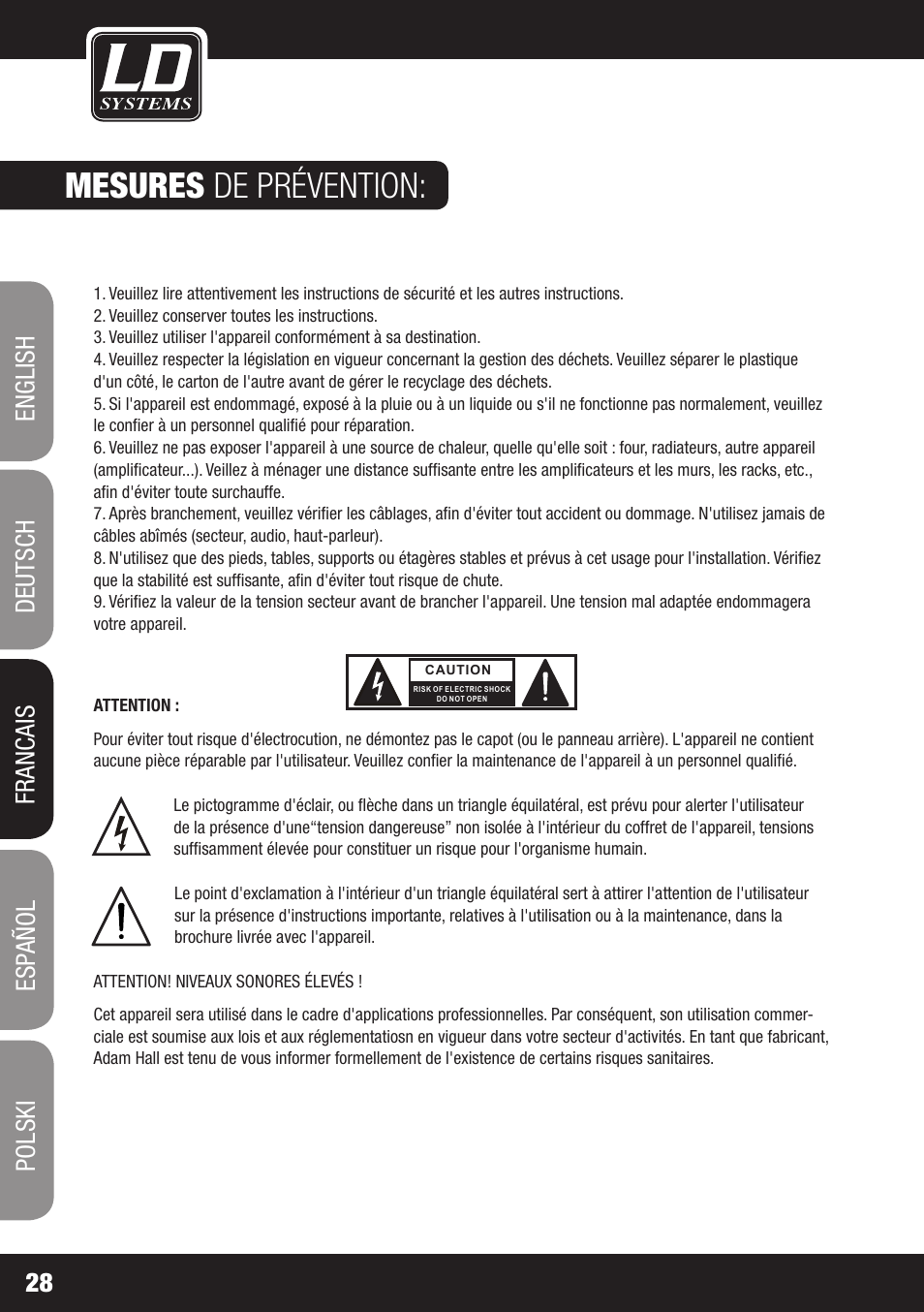 Mesures de prévention | LD Systems DEEP2 4950 User Manual | Page 28 / 64