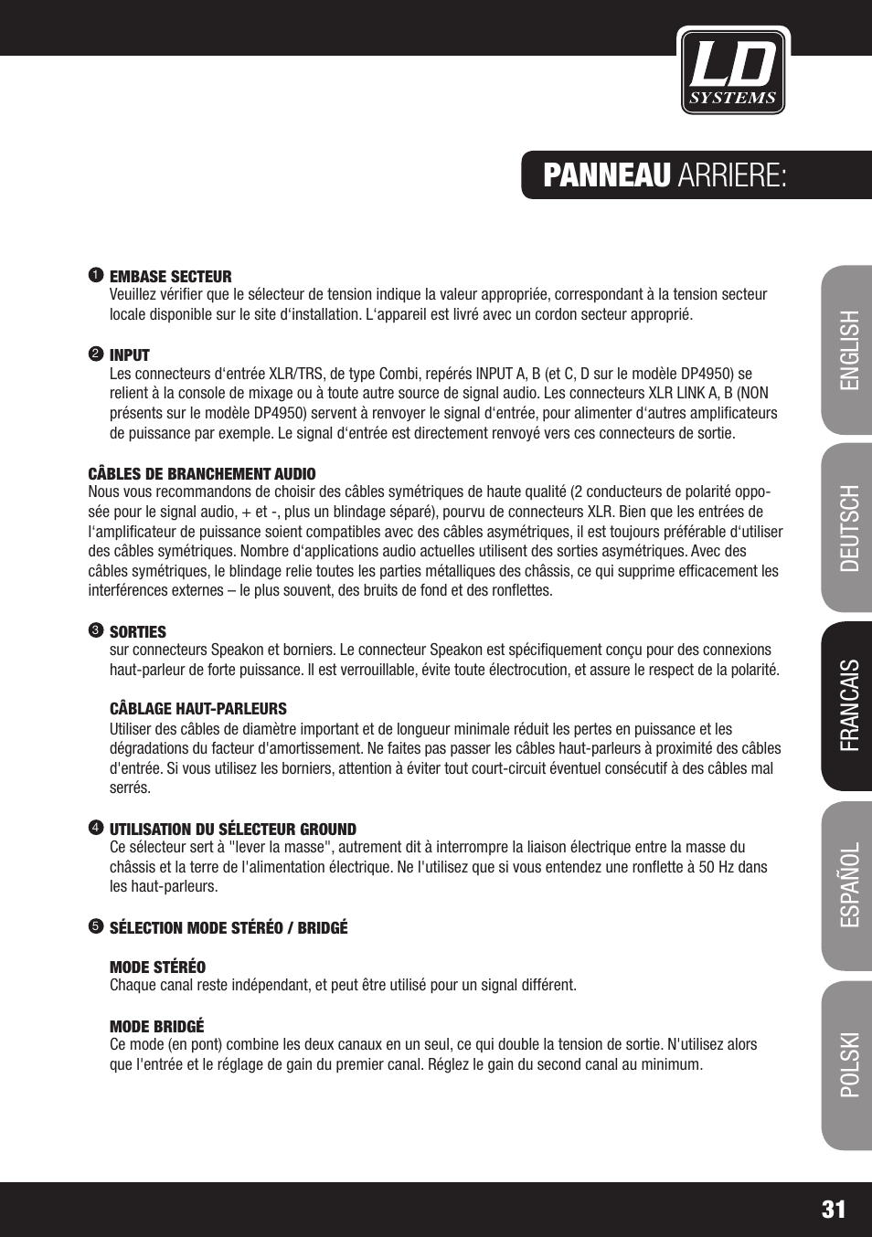 Panneau arriere | LD Systems DEEP2 4950 User Manual | Page 31 / 64