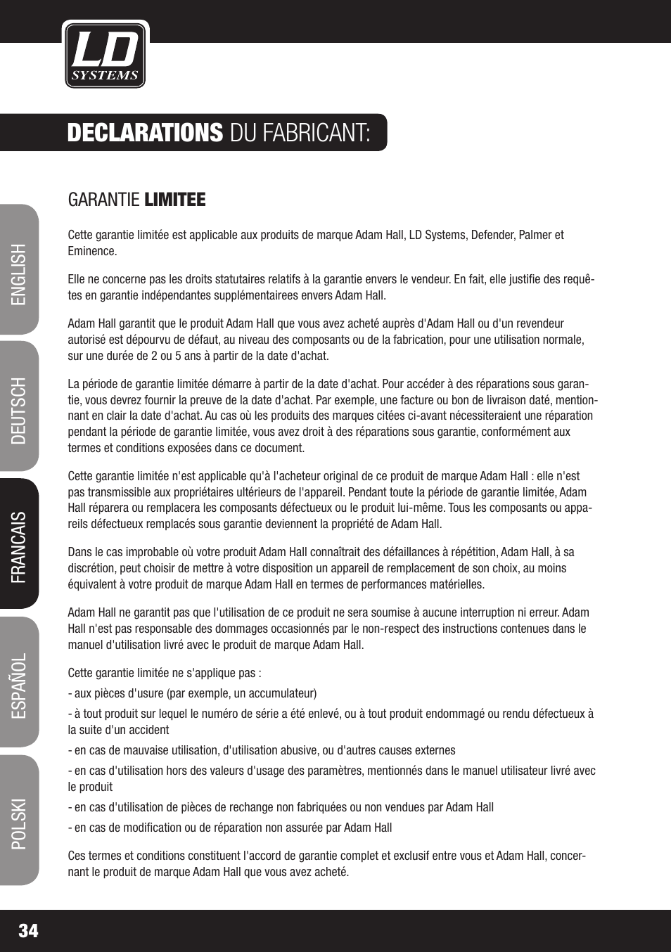 Declarations du fabricant | LD Systems DEEP2 4950 User Manual | Page 34 / 64