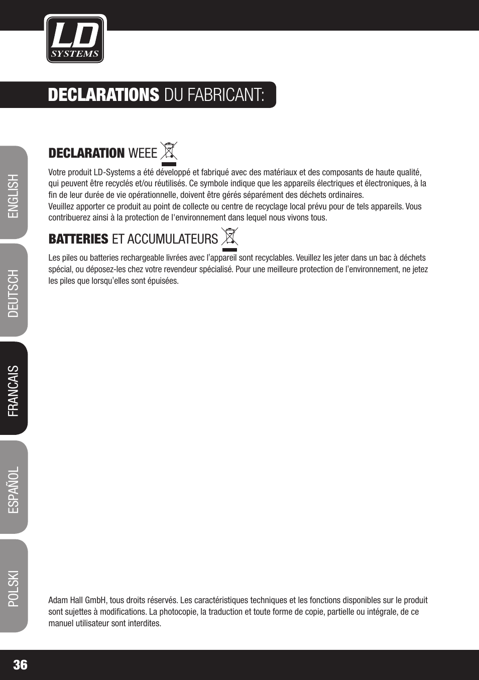 Declarations du fabricant | LD Systems DEEP2 4950 User Manual | Page 36 / 64