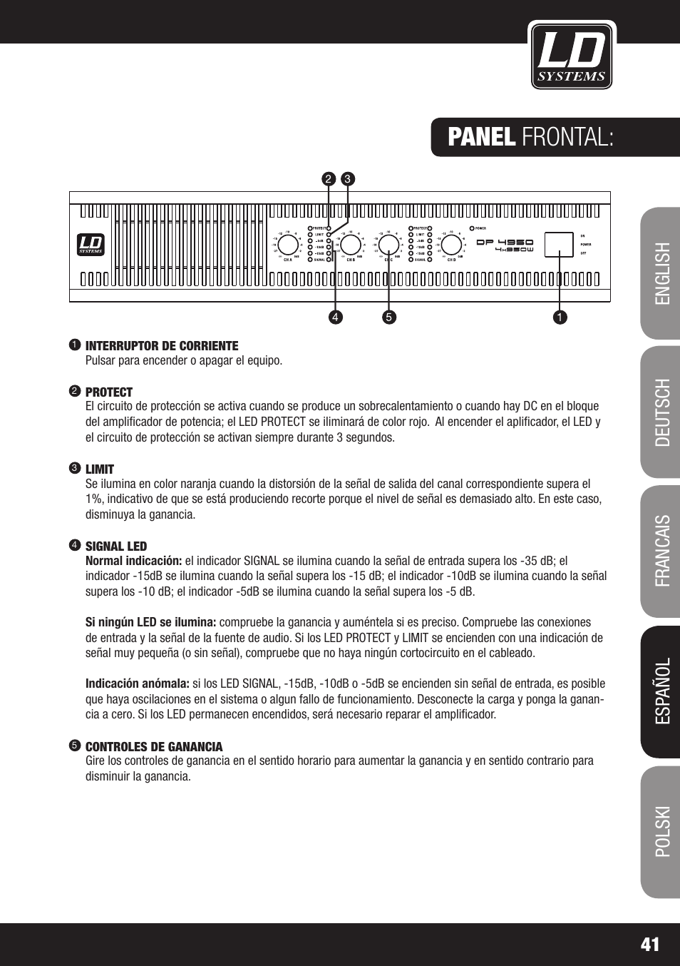 Panel frontal | LD Systems DEEP2 4950 User Manual | Page 41 / 64