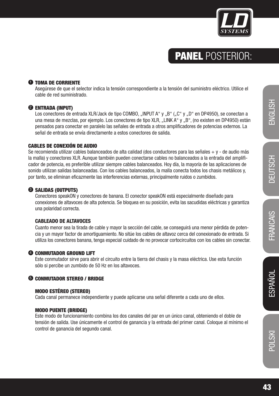 Panel posterior | LD Systems DEEP2 4950 User Manual | Page 43 / 64