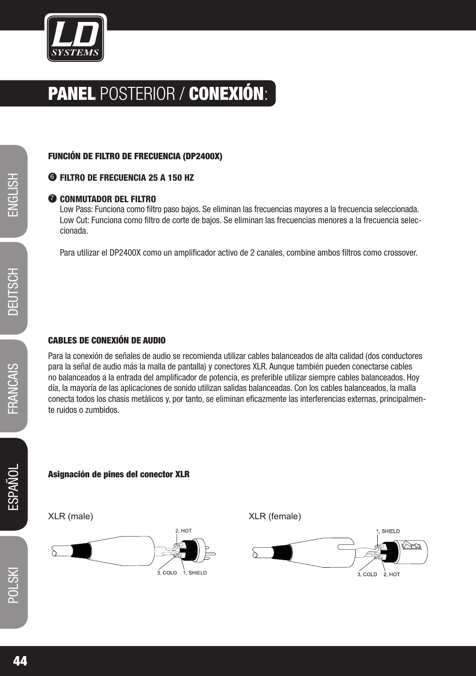 Panel posterior / conexión | LD Systems DEEP2 4950 User Manual | Page 44 / 64