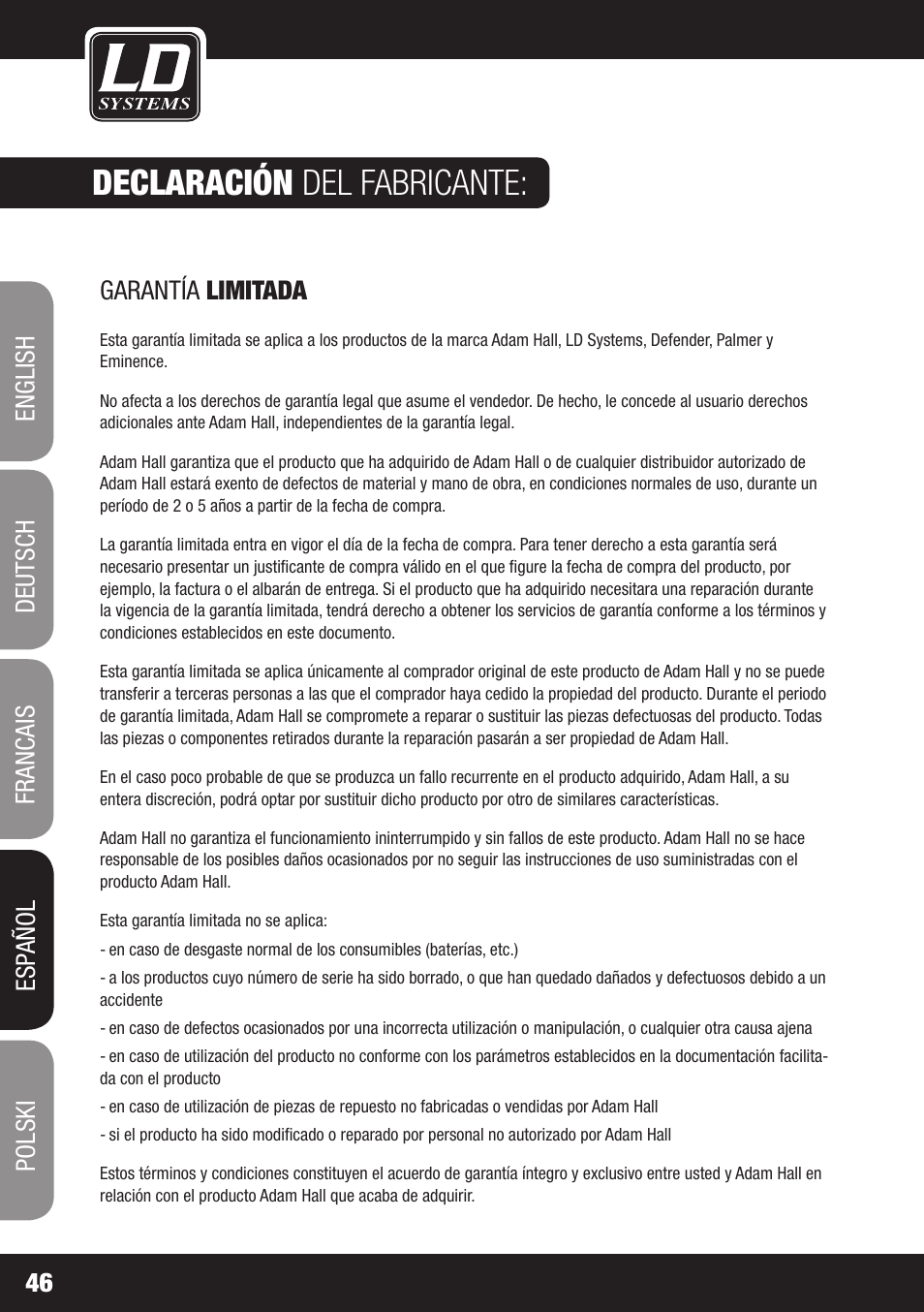 Declaración del fabricante | LD Systems DEEP2 4950 User Manual | Page 46 / 64