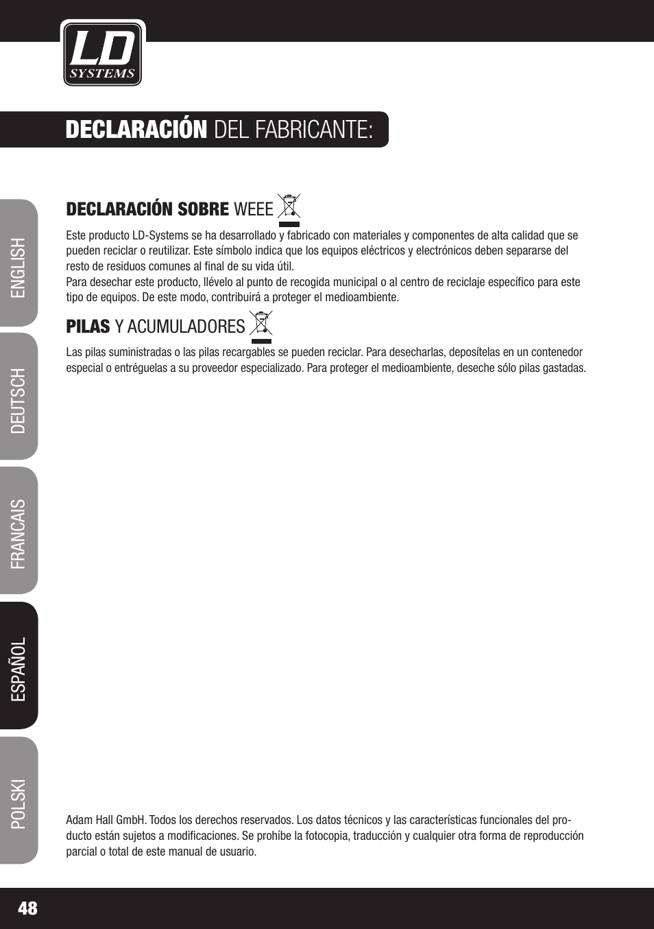 Declaración del fabricante | LD Systems DEEP2 4950 User Manual | Page 48 / 64