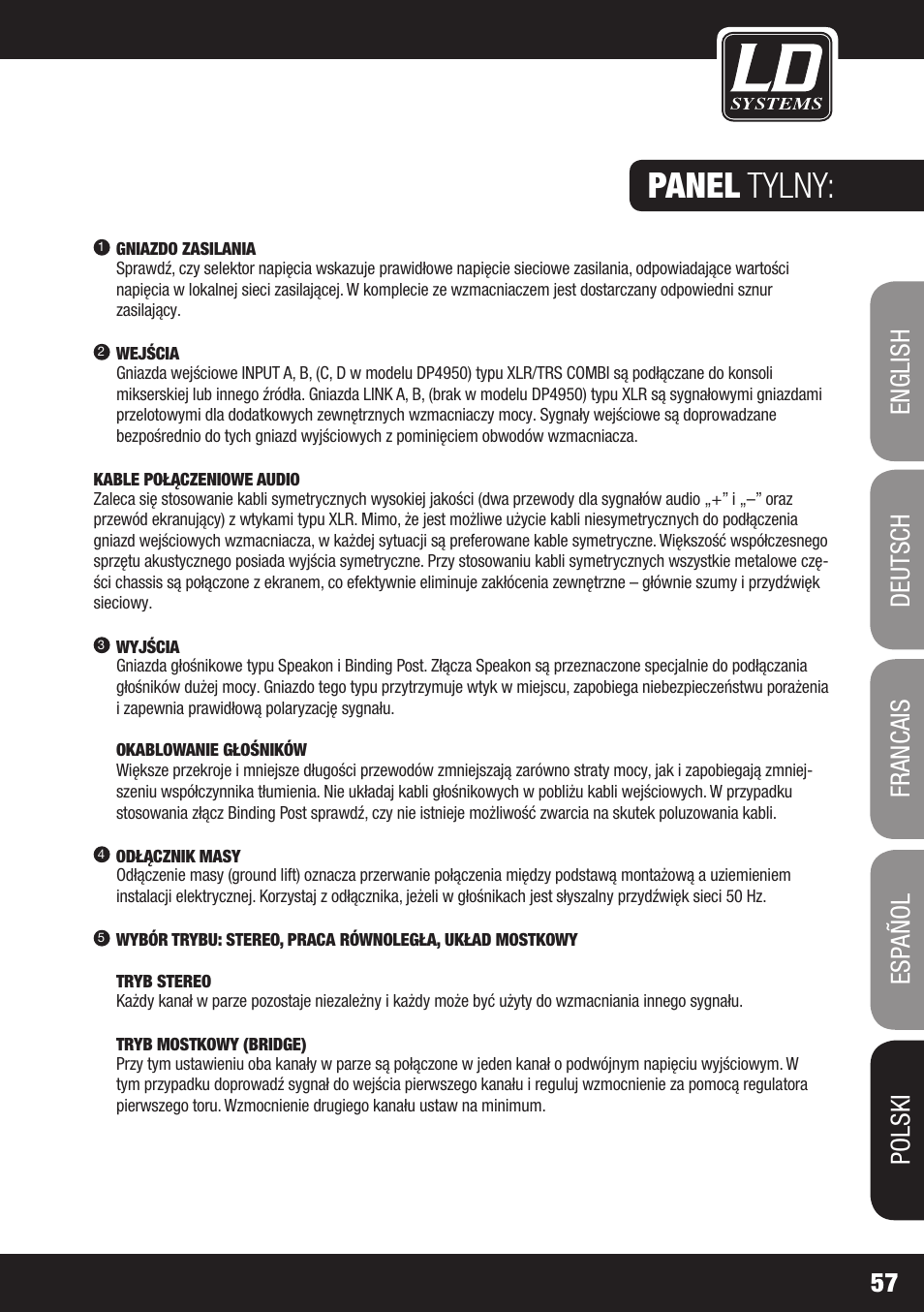 Panel tylny | LD Systems DEEP2 4950 User Manual | Page 57 / 64