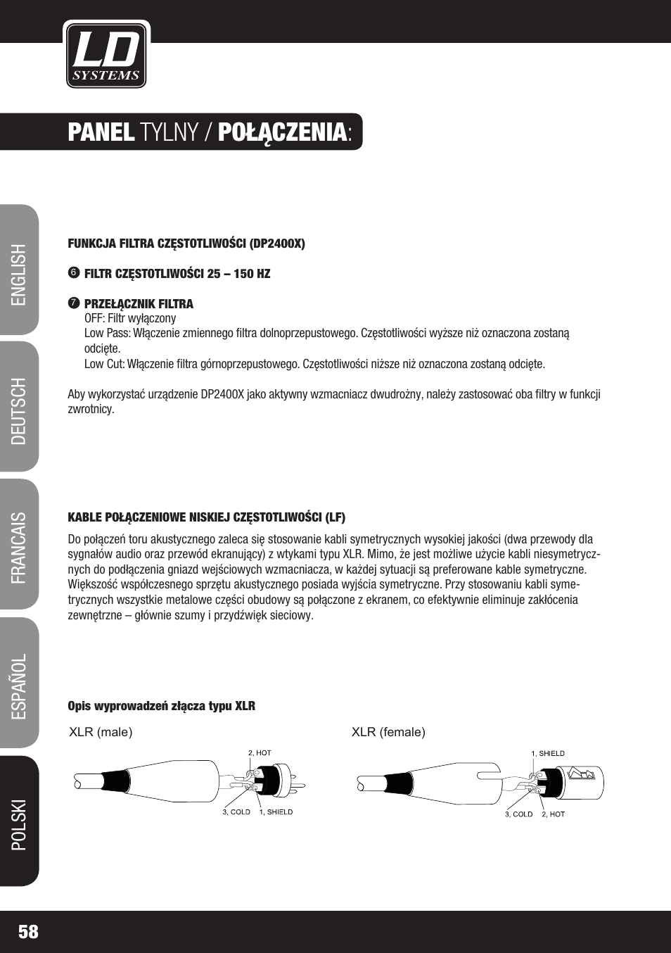 Panel tylny / połączenia | LD Systems DEEP2 4950 User Manual | Page 58 / 64