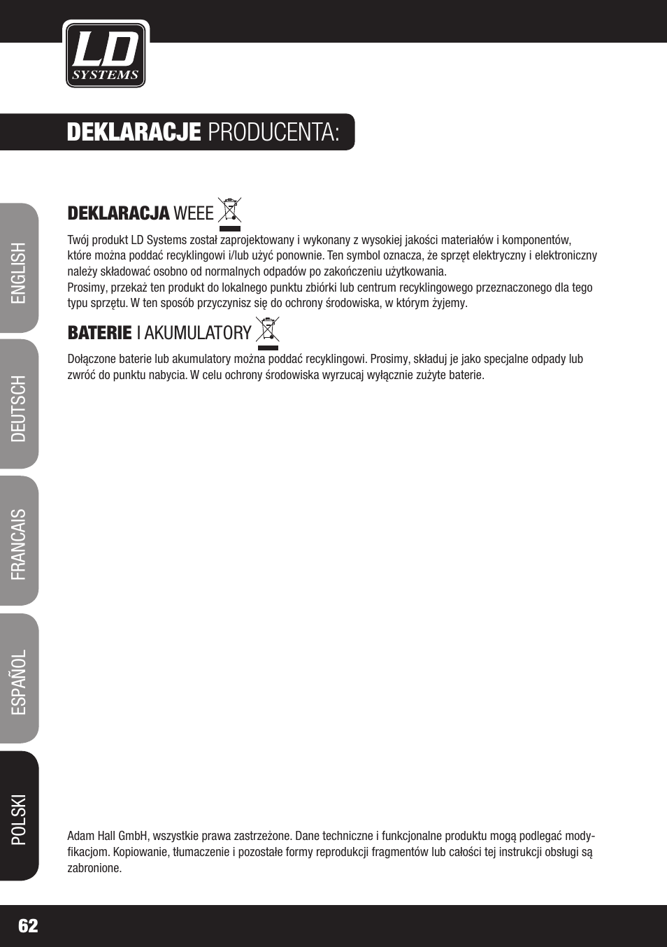 Deklaracje producenta | LD Systems DEEP2 4950 User Manual | Page 62 / 64