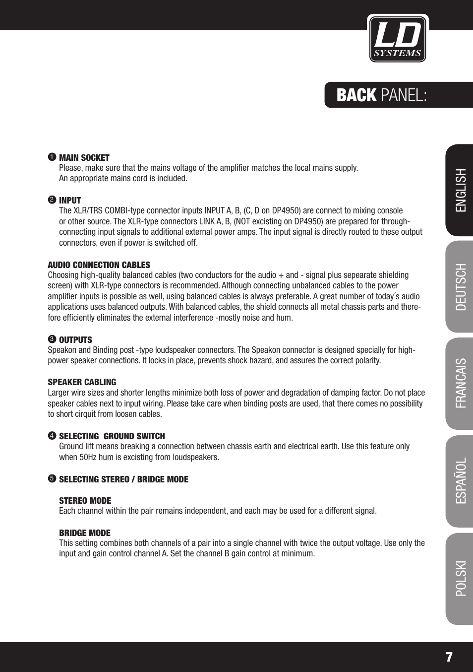 Back panel | LD Systems DEEP2 4950 User Manual | Page 7 / 64
