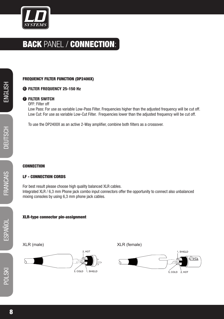 Back panel / connection | LD Systems DEEP2 4950 User Manual | Page 8 / 64