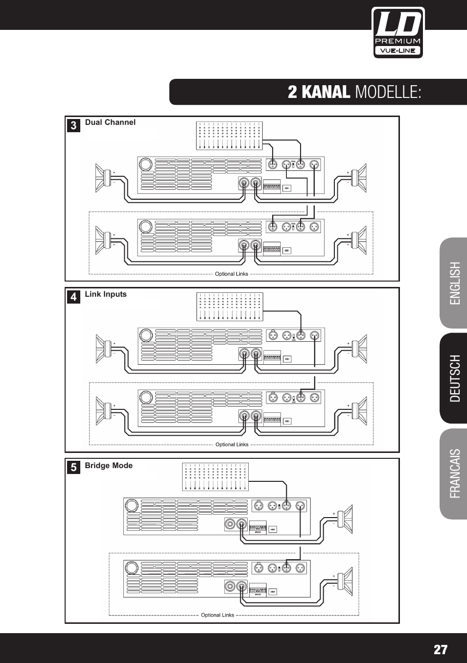2 kanal modelle, English deutsch francais | LD Systems SP 6K User Manual | Page 27 / 56