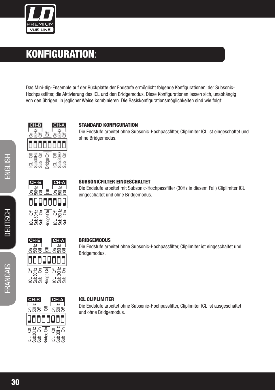 Konfiguration, 30 english deutsch francais | LD Systems SP 6K User Manual | Page 30 / 56