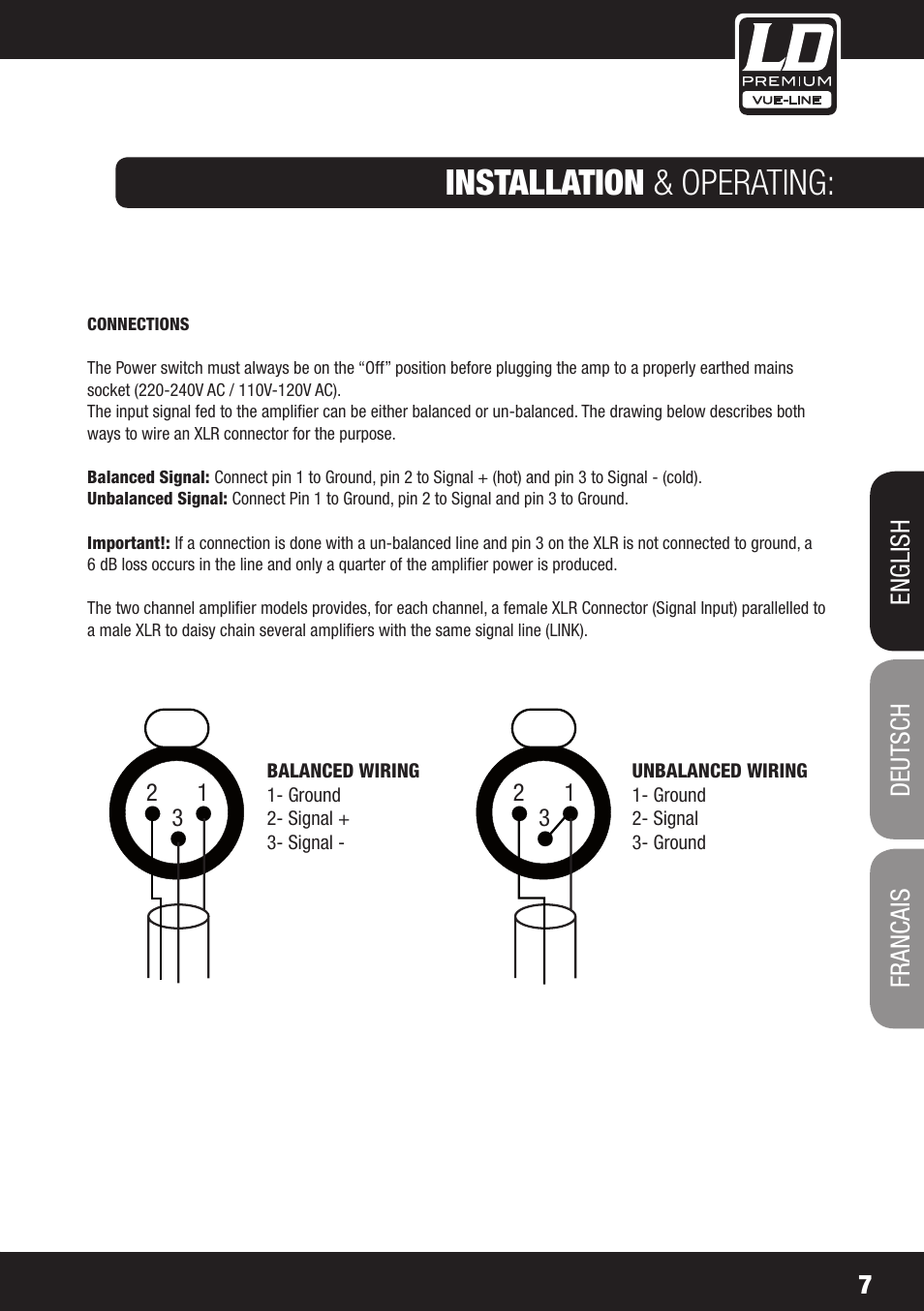 Installation & operating | LD Systems SP 6K User Manual | Page 7 / 56