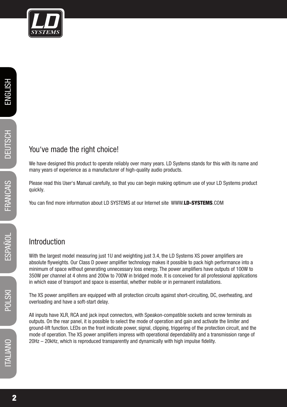 LD Systems XS 700 User Manual | Page 2 / 100