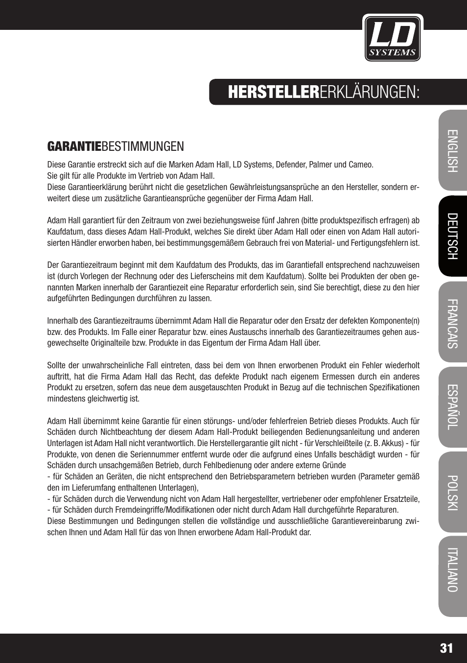 Hersteller erklärungen | LD Systems XS 700 User Manual | Page 31 / 100