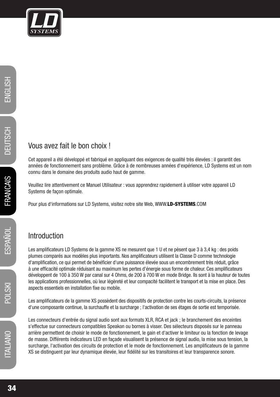 LD Systems XS 700 User Manual | Page 34 / 100